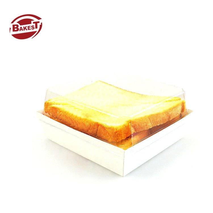 Bakest Disposable White/ Kraft Tray Square Bread Paper Packing Boxes With Plastic Lid