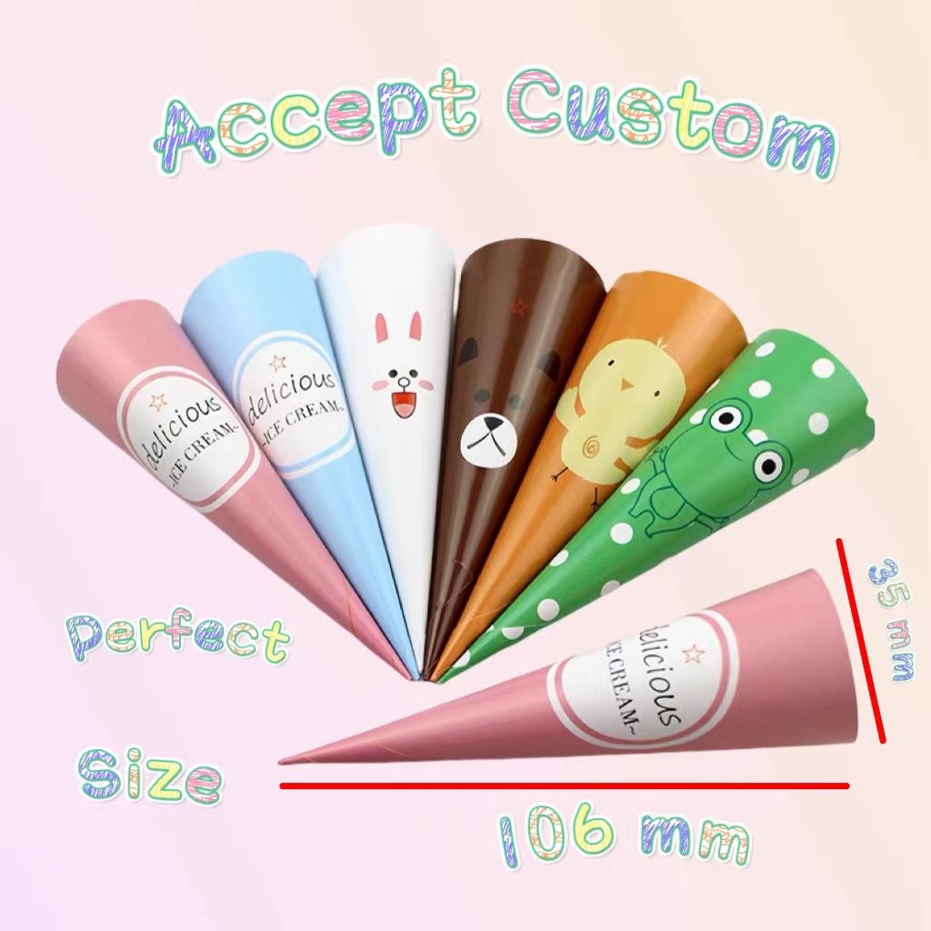 Custom Printed Disposable Paper Cone Holders Sweet Ice Cream Cone Wrapper Ice Cream Anti Drip Ice Pop Holder Waffle Cone Tray