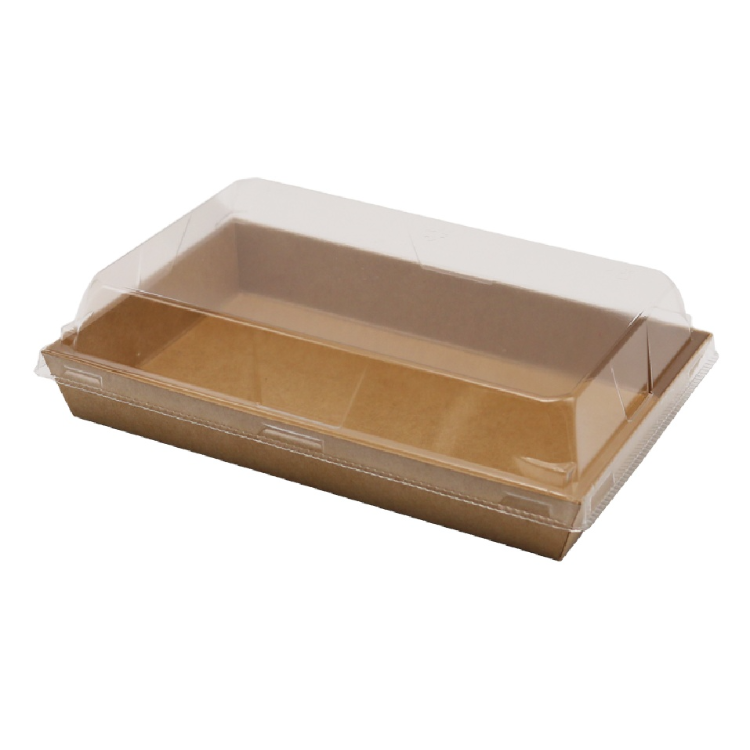 Disposable Eco-friendly Compostable Kraft Paper Pulp Fast Food Sushi Tray With Pet Lid