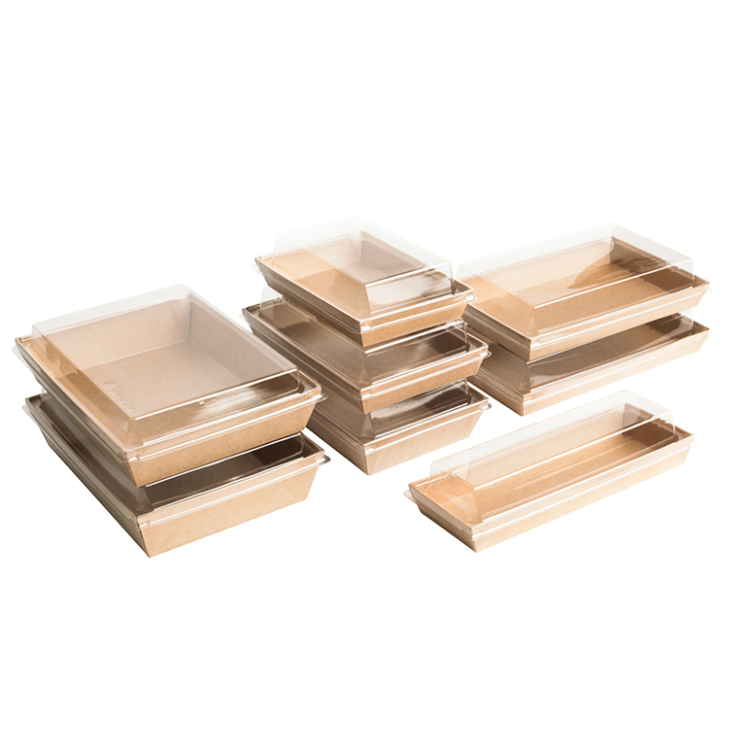 Disposable Eco-friendly Compostable Kraft Paper Pulp Fast Food Sushi Tray With Pet Lid
