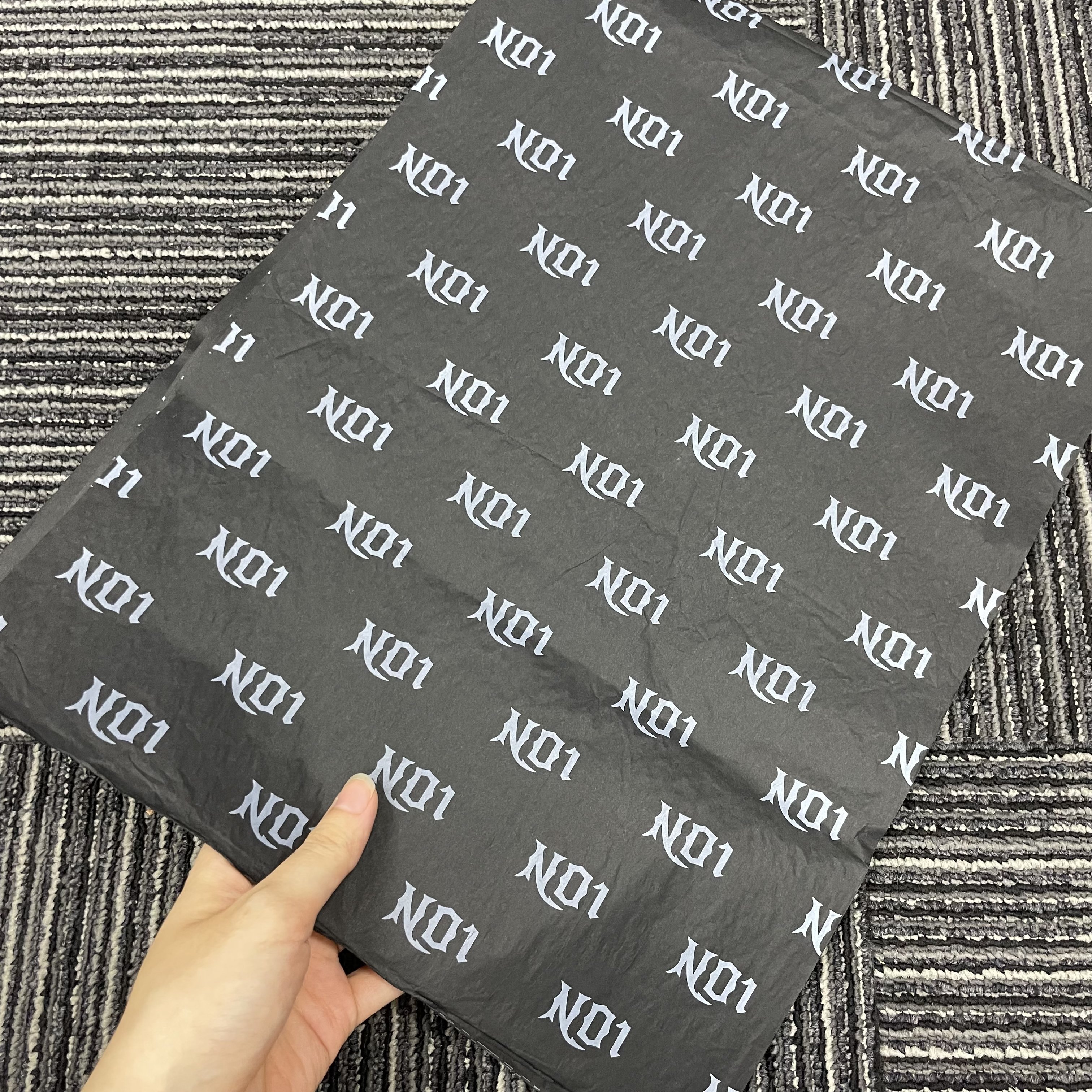 17gsm Custom logo black tissue paper with white logo for clothes wrapping