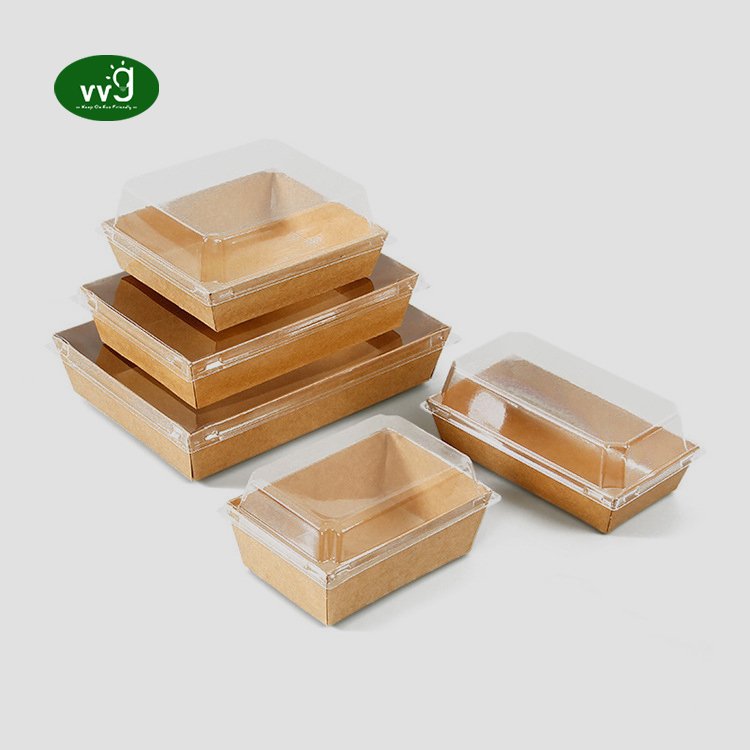 VVG Wholesale Food Box Packaging with Clear Lids Kraft Paper Takeaway Box for Sandwich Slice Cake Bakery Desserts