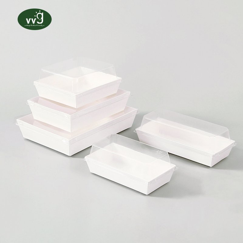 VVG Wholesale Food Box Packaging with Clear Lids Kraft Paper Takeaway Box for Sandwich Slice Cake Bakery Desserts