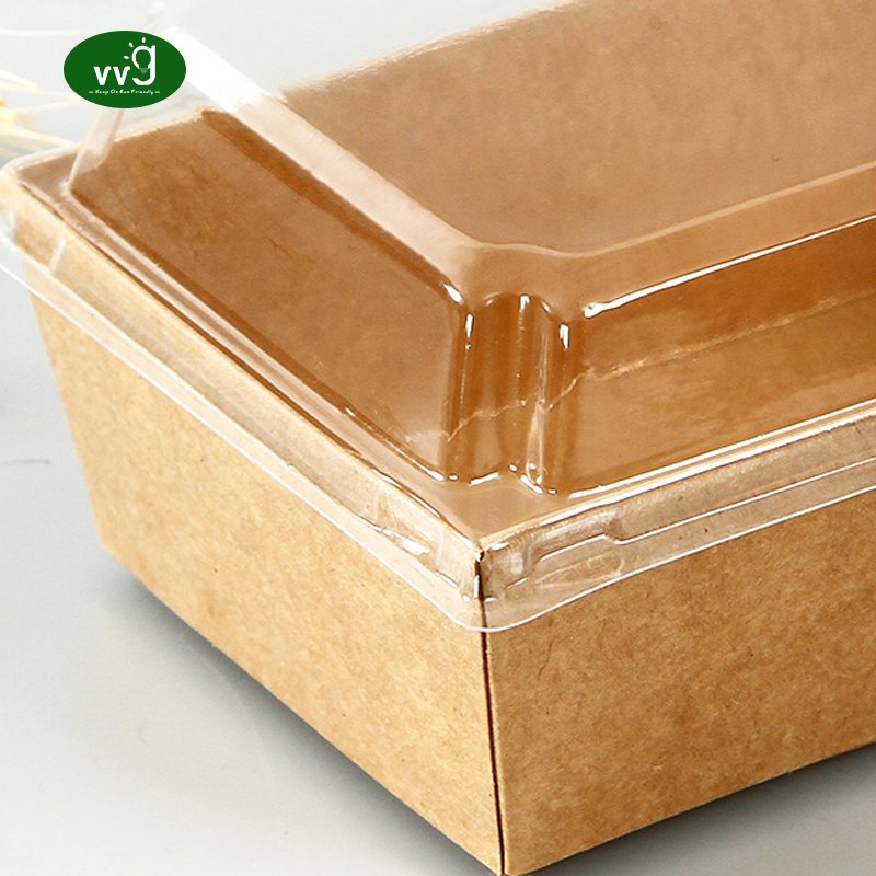VVG Wholesale Food Box Packaging with Clear Lids Kraft Paper Takeaway Box for Sandwich Slice Cake Bakery Desserts