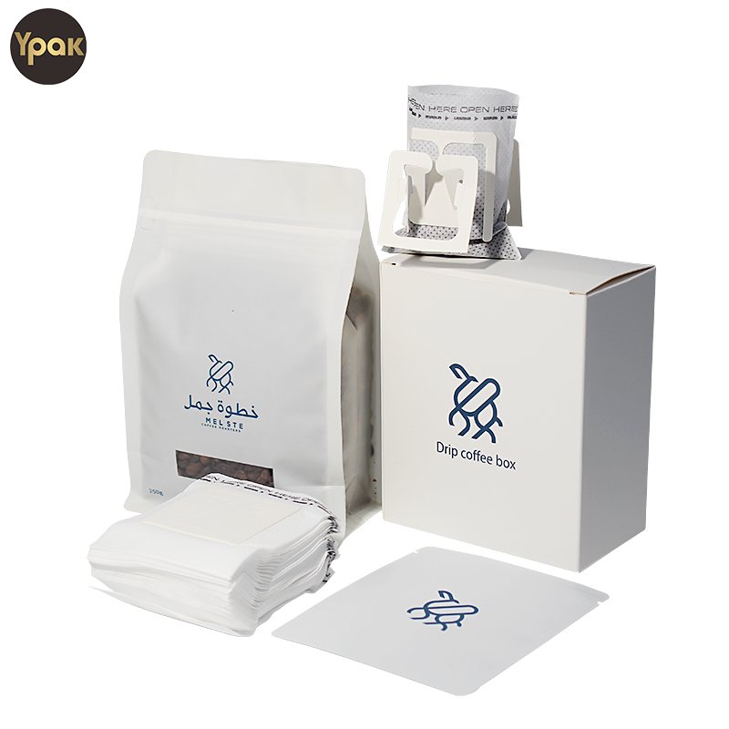 Custom Rough Matte Finish Recyclable 250G Flat Bottom Coffee Bag And Paper Box With Window For Coffee Kit