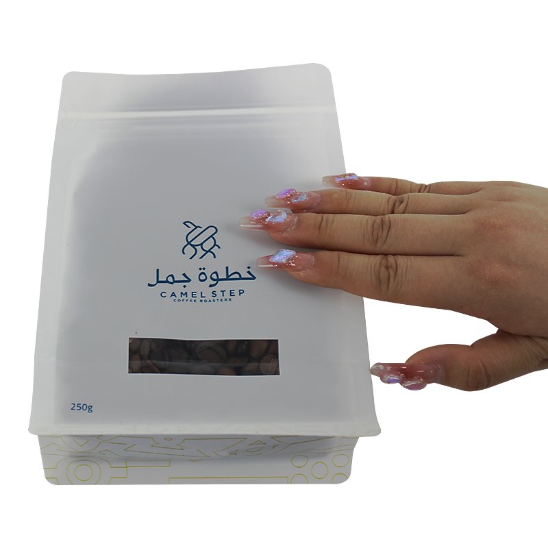 Custom Rough Matte Finish Recyclable 250G Flat Bottom Coffee Bag And Paper Box With Window For Coffee Kit
