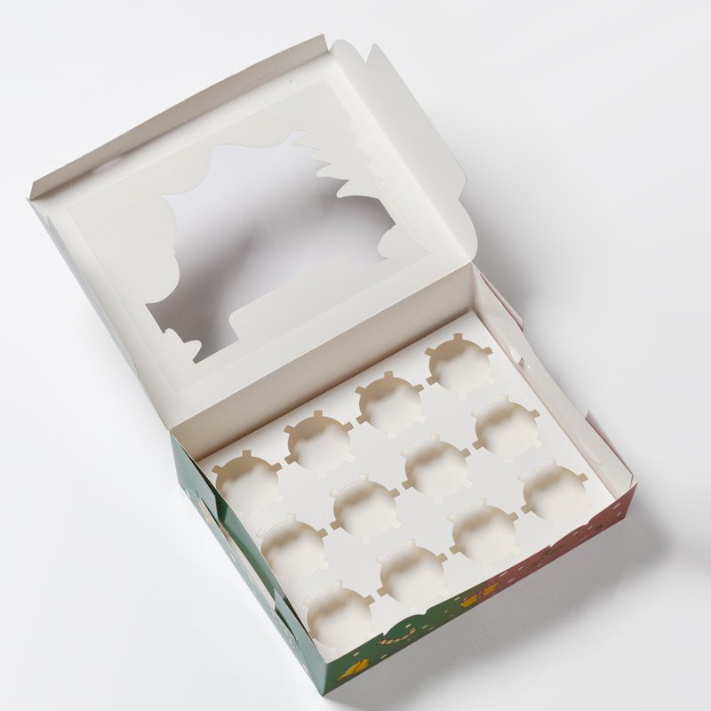 Wholesale Xmas Package Paper Gift 12 pcs Cup Cake Box Christmas Box Packaging Christmas Box With Window
