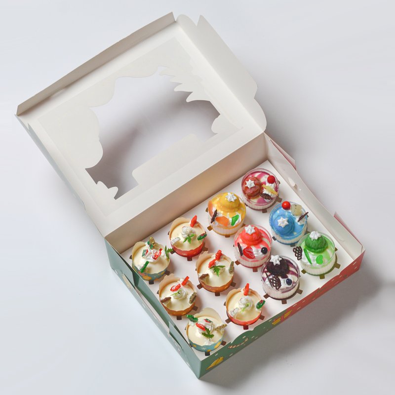 Wholesale Xmas Package Paper Gift 12 pcs Cup Cake Box Christmas Box Packaging Christmas Box With Window