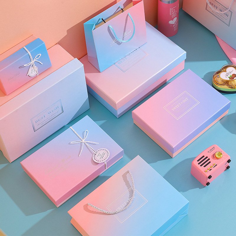 Gradient color holiday gift packaging paper box with cover and lid