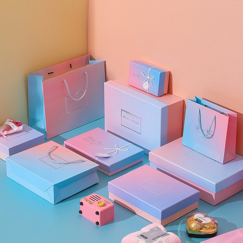 Gradient color holiday gift packaging paper box with cover and lid