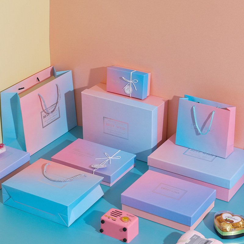 Gradient color holiday gift packaging paper box with cover and lid