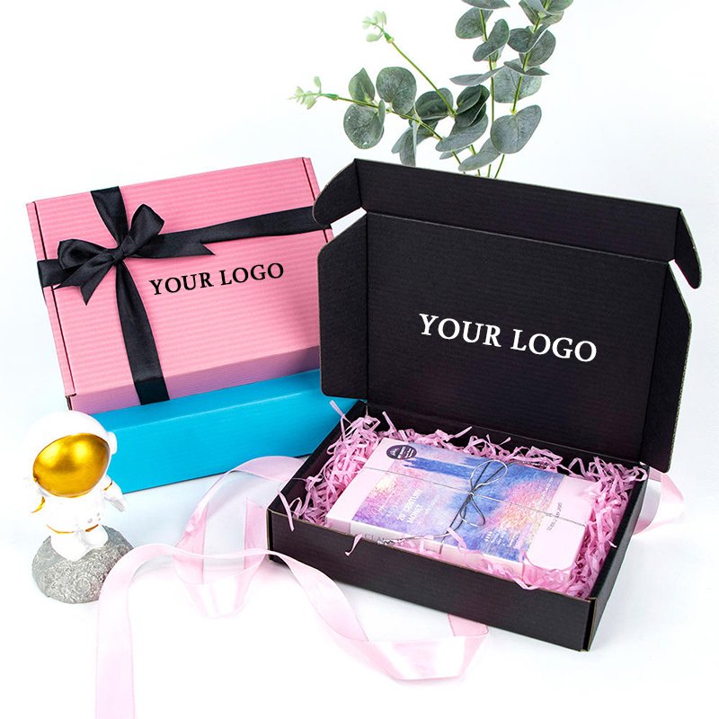 Luxury Custom Pink Black Small Paper Cardboard Corrugated Mailer Shipping Packaging Box Mailing With Logo For Small Business