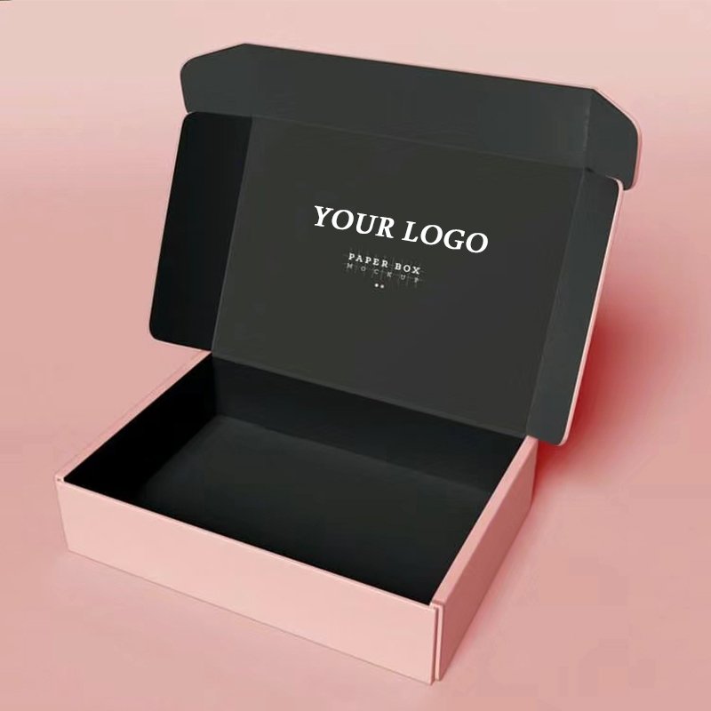 Luxury Custom Pink Black Small Paper Cardboard Corrugated Mailer Shipping Packaging Box Mailing With Logo For Small Business