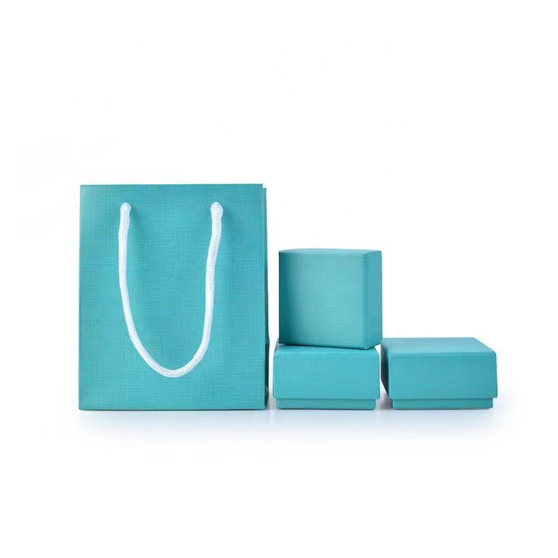 Factory Custom Lake Color Lid And Base PaperJewelry Packing Gift Boxes With Handle Bags