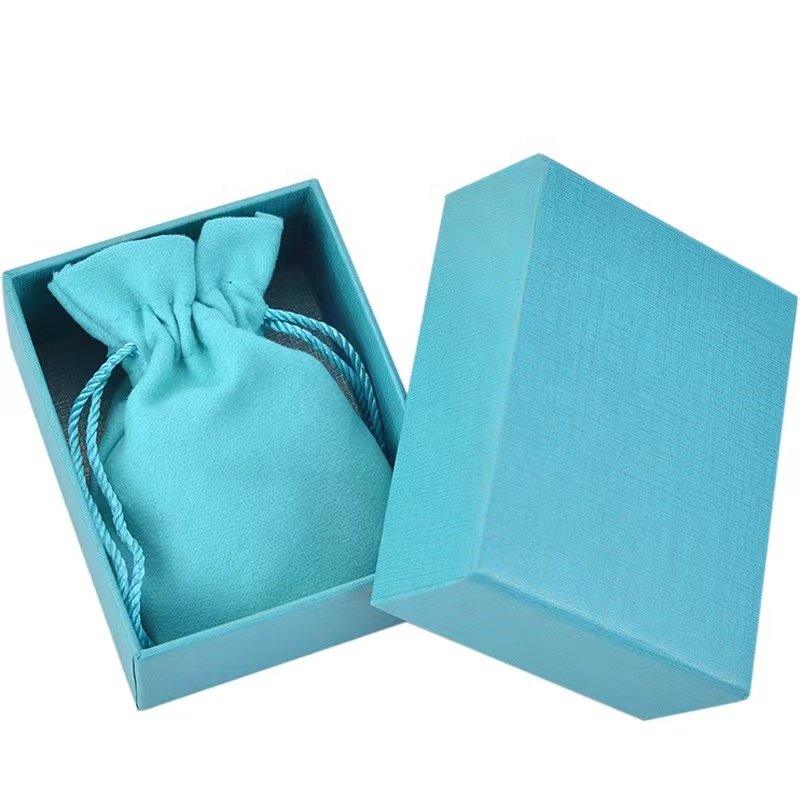 Factory Custom Lake Color Lid And Base PaperJewelry Packing Gift Boxes With Handle Bags