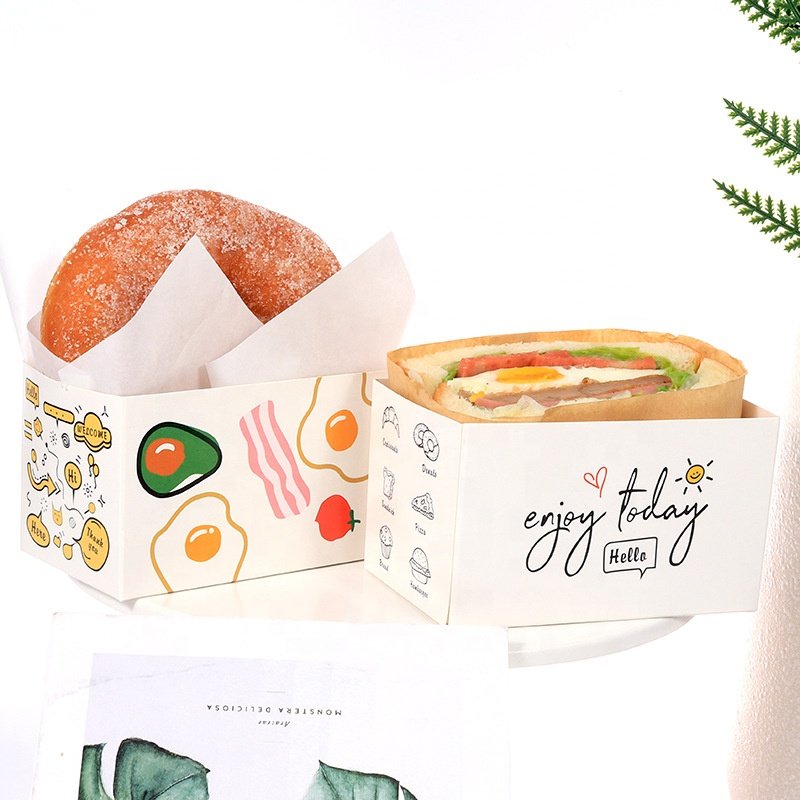 Customized Disposable Food Packaging Paper Box Bakery Containers Boxes Leak Proof For Swiss Roll Sandwich