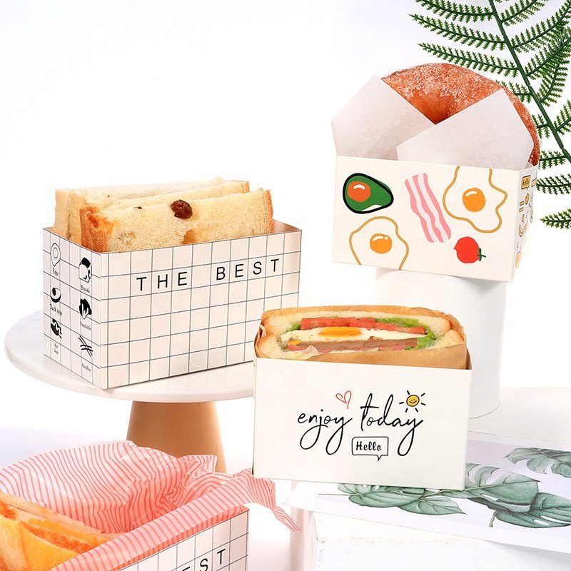 Customized Disposable Food Packaging Paper Box Bakery Containers Boxes Leak Proof For Swiss Roll Sandwich