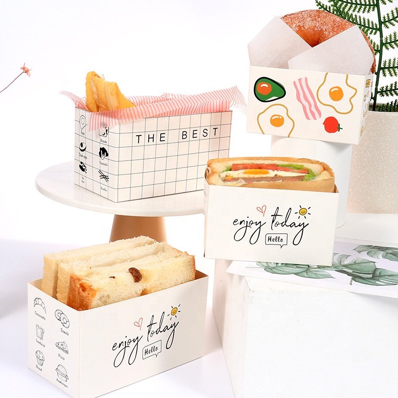 Customized Disposable Food Packaging Paper Box Bakery Containers Boxes Leak Proof For Swiss Roll Sandwich
