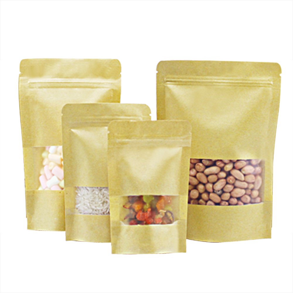 Kraft Paper With Zipper Bag Juice Kraft Kimchi Brown Compostable Ziplock Flat Bottom Coffee Zip Lock Seal Stand Up Pouch