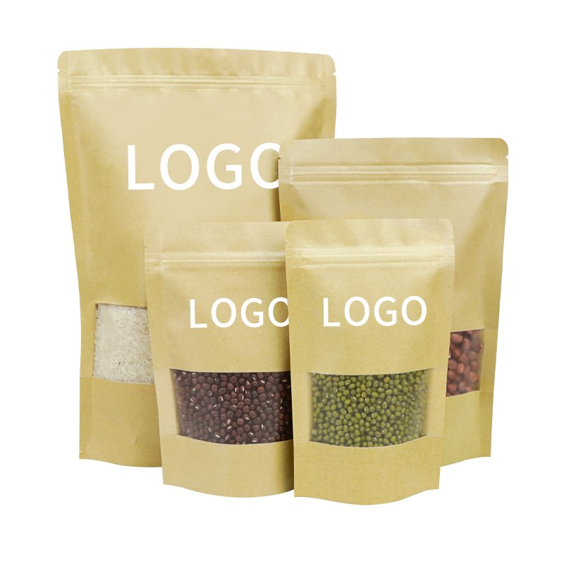 Kraft Paper With Zipper Bag Juice Kraft Kimchi Brown Compostable Ziplock Flat Bottom Coffee Zip Lock Seal Stand Up Pouch