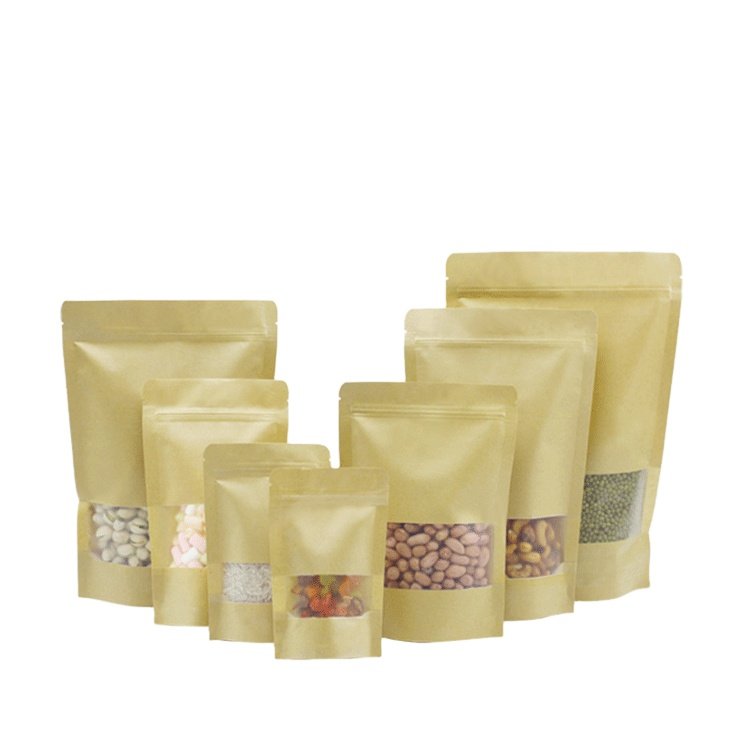 Kraft Paper With Zipper Bag Juice Kraft Kimchi Brown Compostable Ziplock Flat Bottom Coffee Zip Lock Seal Stand Up Pouch