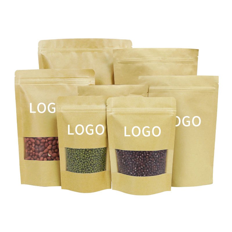 Kraft Paper With Zipper Bag Juice Kraft Kimchi Brown Compostable Ziplock Flat Bottom Coffee Zip Lock Seal Stand Up Pouch