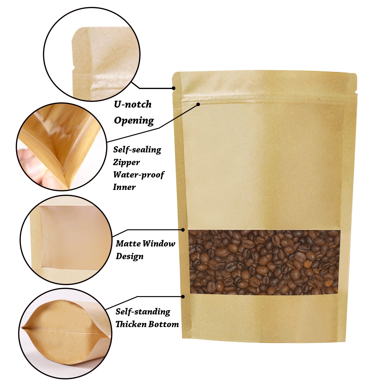 Kraft Paper With Zipper Bag Juice Kraft Kimchi Brown Compostable Ziplock Flat Bottom Coffee Zip Lock Seal Stand Up Pouch