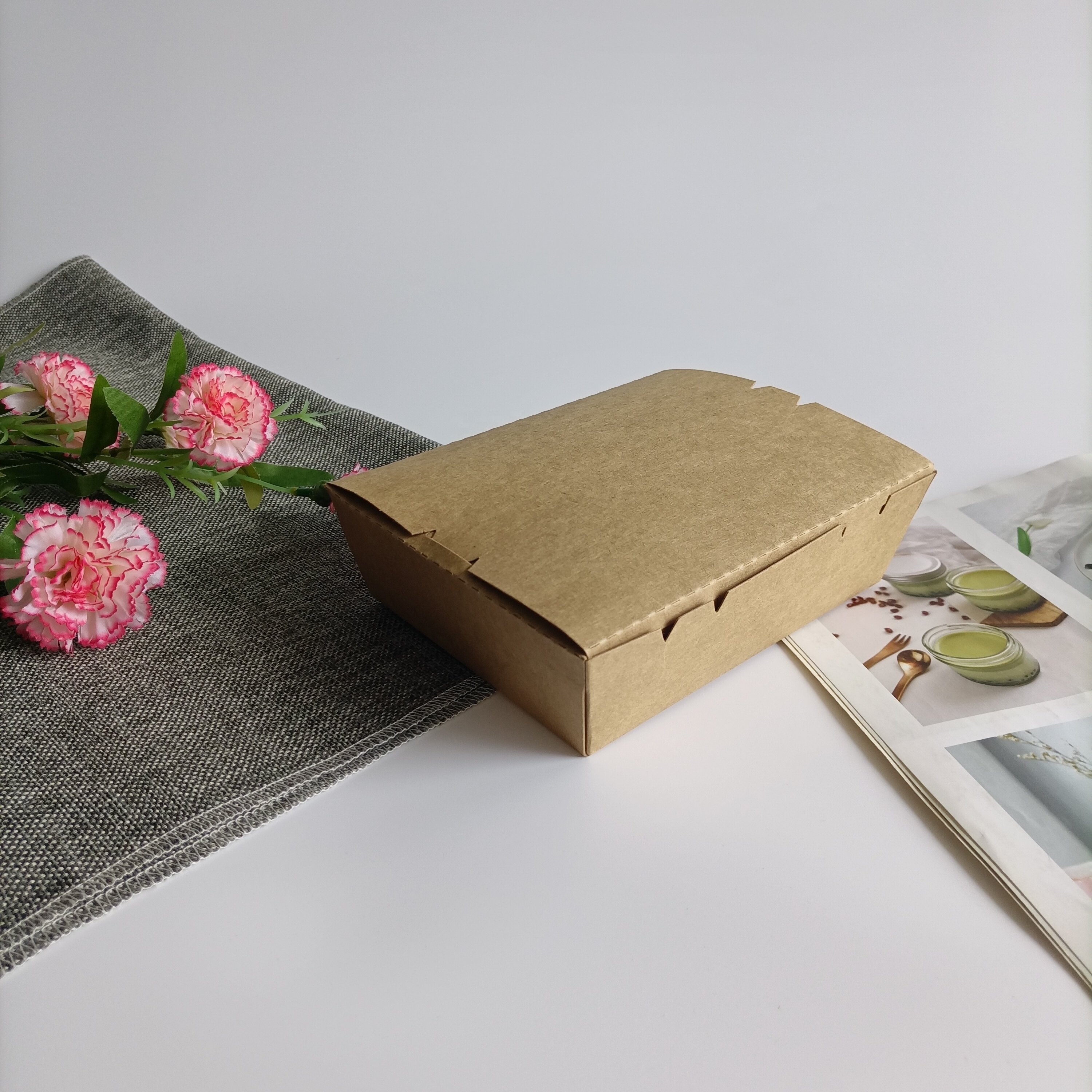 White Kraft Paper Food Package Takeaway Food Box Tray With Pla Lamination Nature Kraft Paper Snack Tray With Plastic Lid
