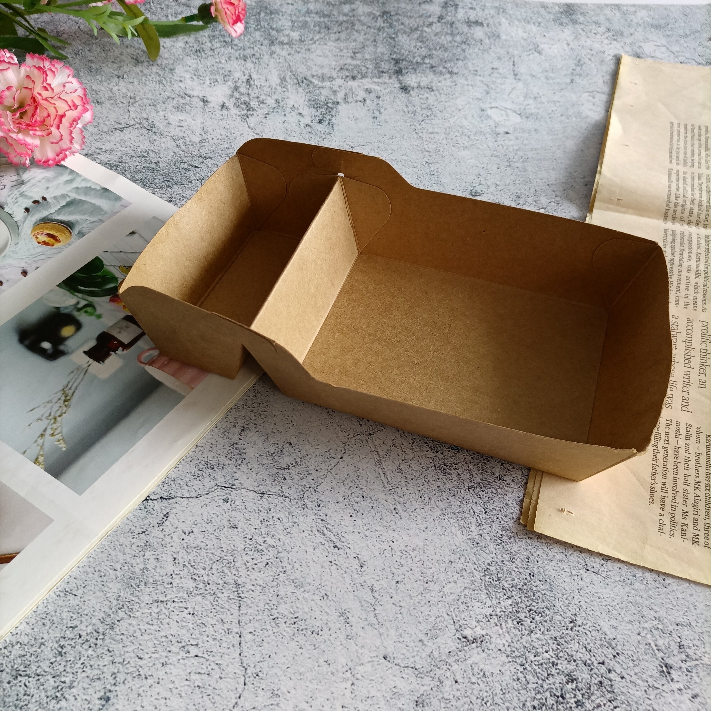 White Kraft Paper Food Package Takeaway Food Box Tray With Pla Lamination Nature Kraft Paper Snack Tray With Plastic Lid