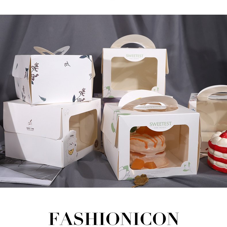Food grade handle custom eco-friendly portable paper cake box food packaging box for birthday cake carrying with window