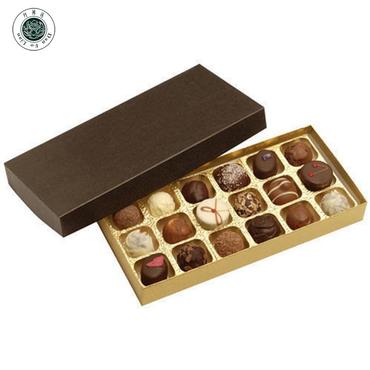 lid and bottom 2 piece boutique gift box for candy golden chocolate gift packaging box with ribbon