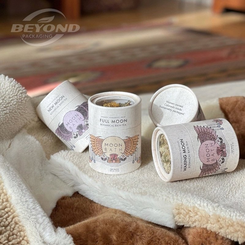 wholesale tea biodegradable craft cardboard round box kraft paper box packaging paper cartridge tube with clear window
