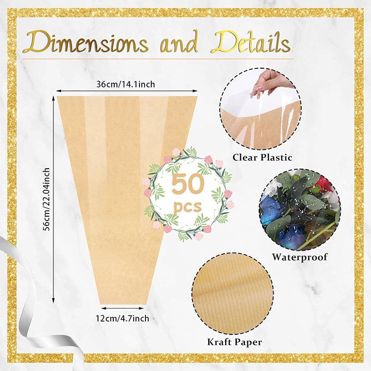 100pcs Floral Bouquet Wrapping Paper Floral Packing Sleeves Wedding Florist Supplies Floral Bouquet Packaging Paper Flower