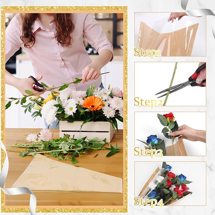 100pcs Floral Bouquet Wrapping Paper Floral Packing Sleeves Wedding Florist Supplies Floral Bouquet Packaging Paper Flower
