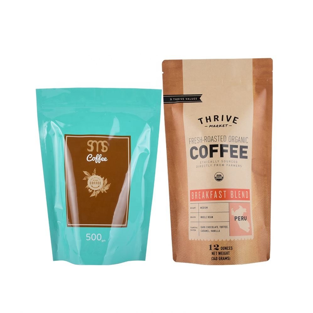 China Supplier Custom Printed Color Laminated Stand Up Kraft Paper Ziplock Coffee Tea Bag