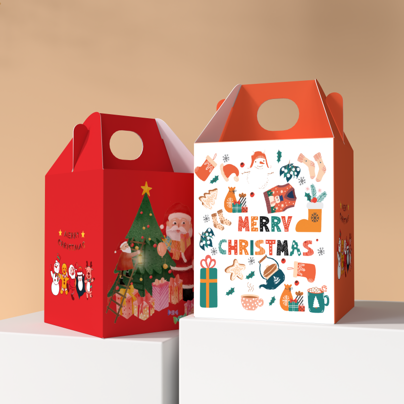 Manufacturer Custom Christmas Cake Cup Boxes Custom Logo Packaging Paper Gift Boxes With Handle