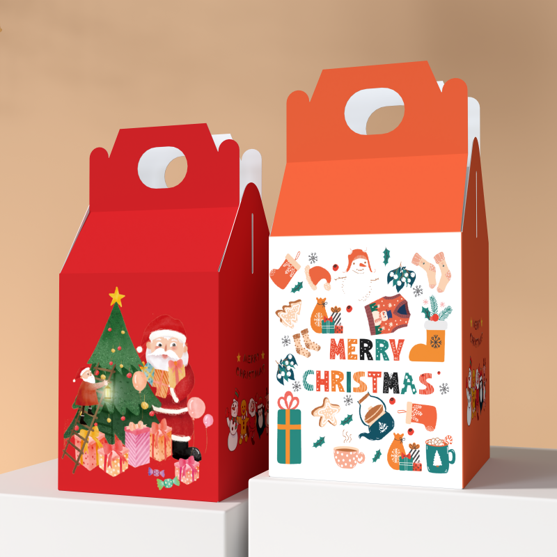 Manufacturer Custom Christmas Cake Cup Boxes Custom Logo Packaging Paper Gift Boxes With Handle