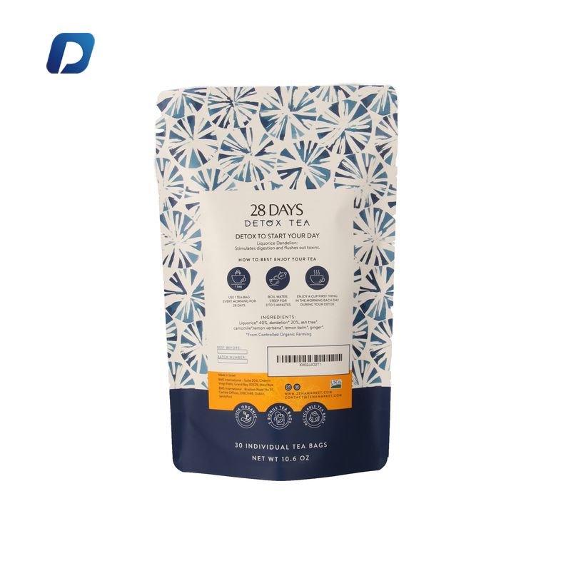 Packaging Zip Packing Pouch Custom Printed Tea Bags Compostable Biodegradable Food Grade Kraft Paper Stand Up Pouch Beverage