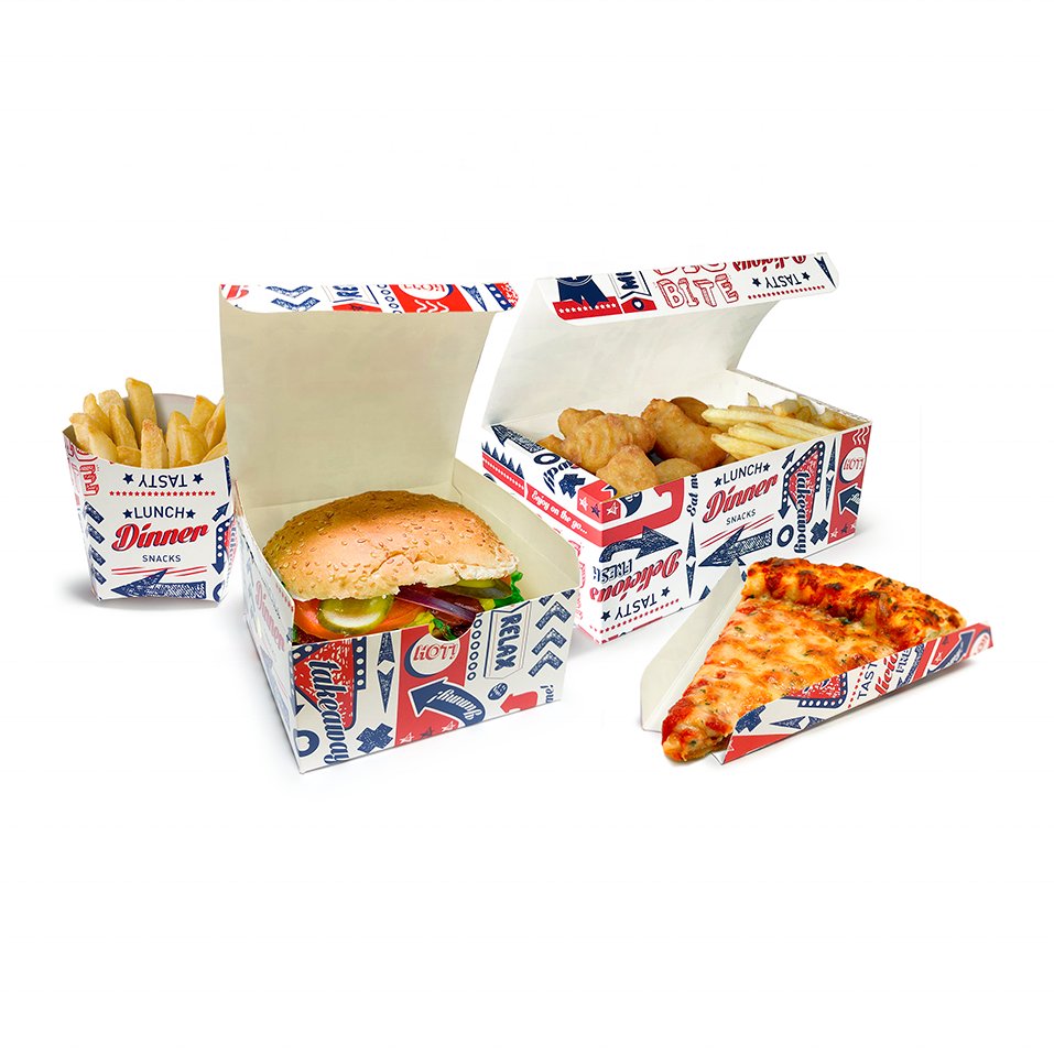 Custom Food Boxes French Fries Fried Chicken Nuggets Pizza Hamburger Carton Paper Take Away Food Packaging Box