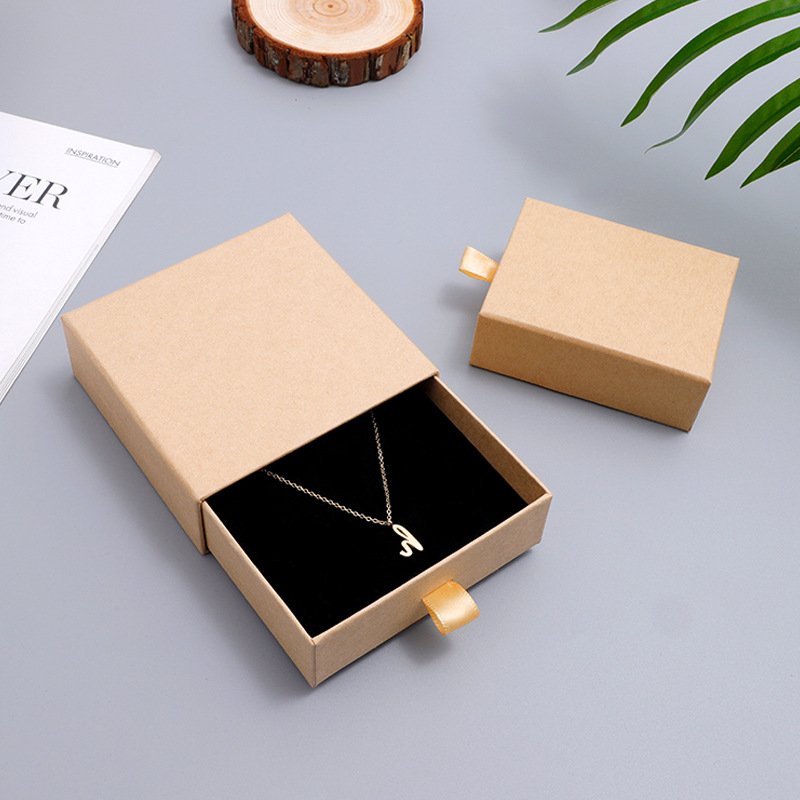 custom kraft cardboard jewelry box wholesale with logo printing ever Mini packaging luxury small necklace ring gift paper boxes