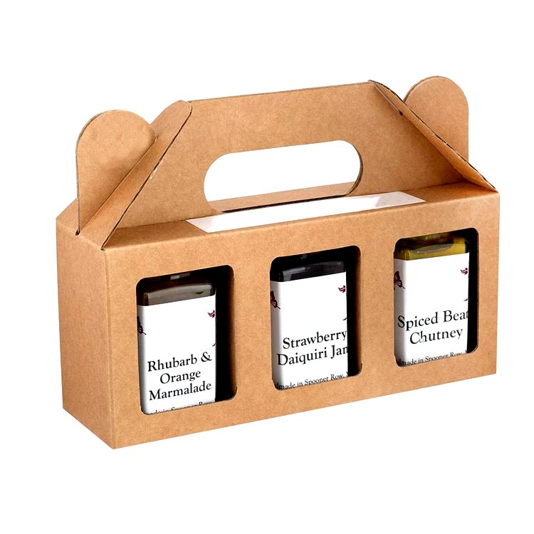 Custom Brown Kraft Paper Gift Box Handle Laminated Cardboard Honey Glass Bottle Jam Jar Packaging Elegant Packaging Solution