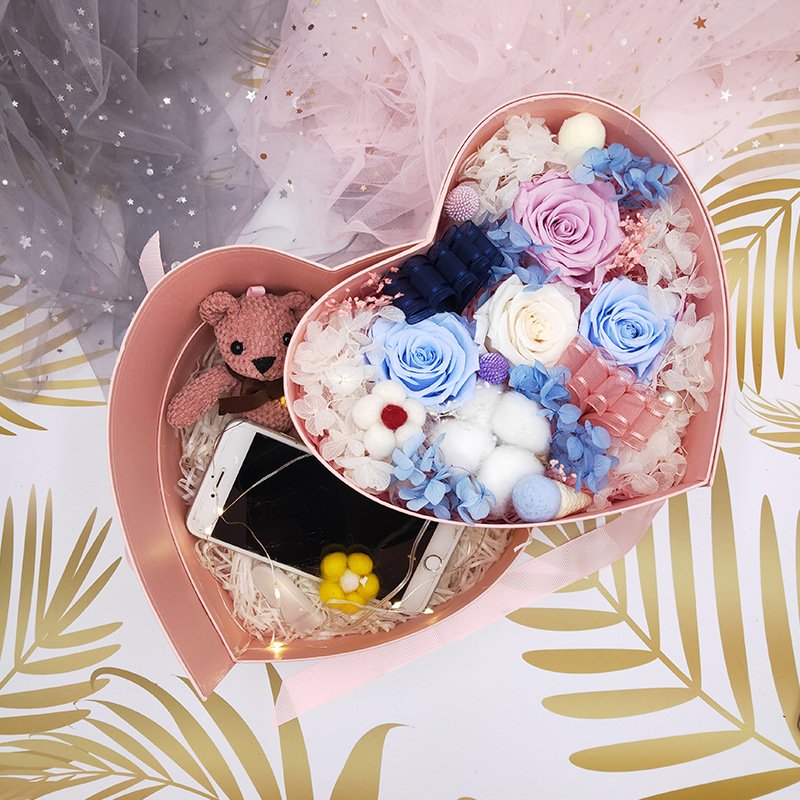16pcs Pink Red White Double Layer Custom Heart Shape Paper Gift Luxury Rose Flower Custom Heart Box For Mother's Box