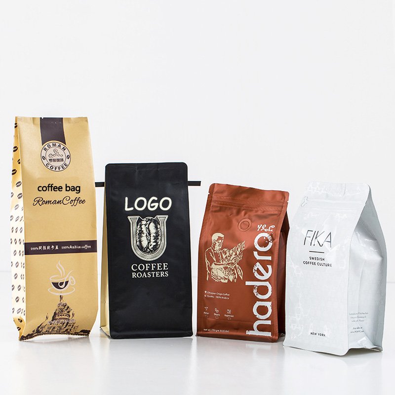 Eco friendly sealed resealable food ziplock packaging mylar stand up pouch packing tea coffee bean bag with valve and zipper