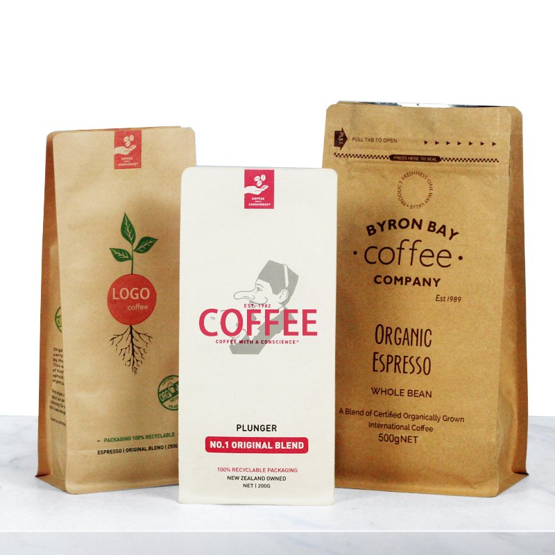Eco friendly sealed resealable food ziplock packaging mylar stand up pouch packing tea coffee bean bag with valve and zipper