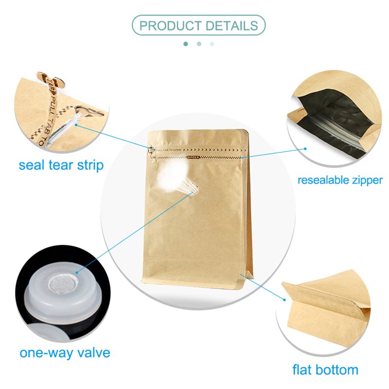 Eco friendly sealed resealable food ziplock packaging mylar stand up pouch packing tea coffee bean bag with valve and zipper