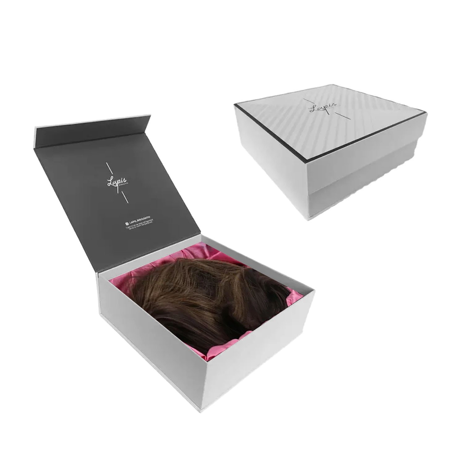 Custom Logo Luxury Rigid Cardboard Hair Extensions Wig Clothes Packaging Satin Lining Magnetic Package Gift Paper Box