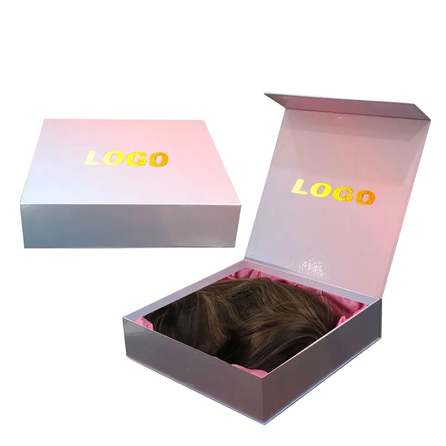 Custom Logo Luxury Rigid Cardboard Hair Extensions Wig Clothes Packaging Satin Lining Magnetic Package Gift Paper Box