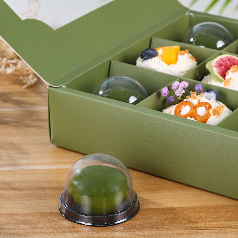 Wholesale Green Folding Cupcake Packing Boxes Clear Lid Dessert Cake Mini Cupcake Box 9 Food Customize Disposable Coated Paper