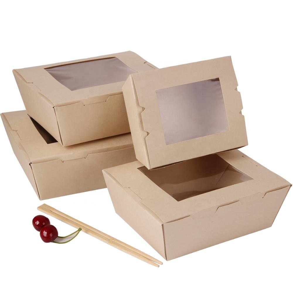 Customized top grade food packaging paper cup bag without window with window take away food boxes and cup