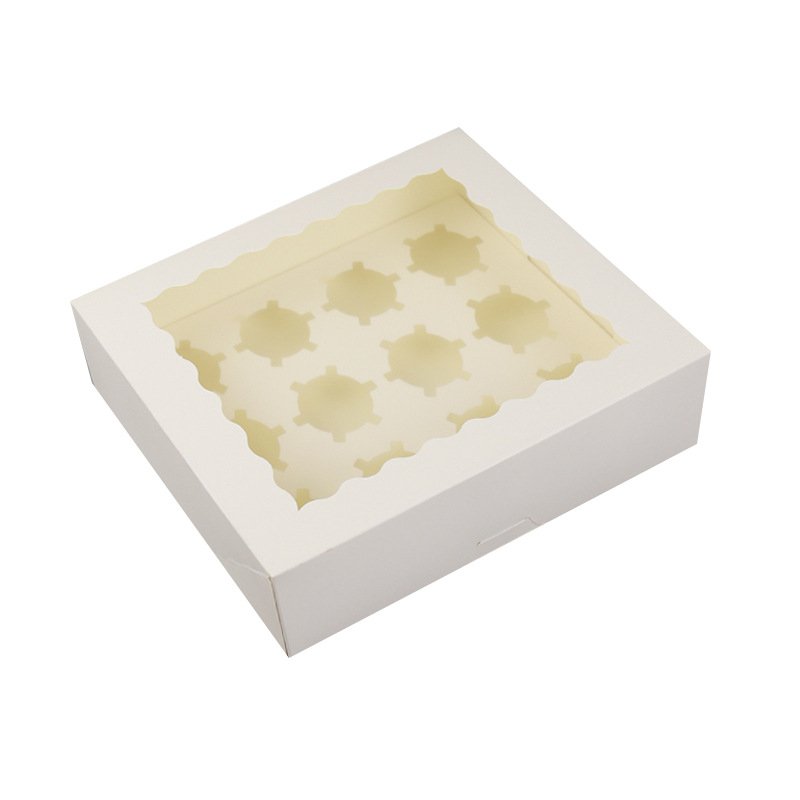 White paper box with clear window 1/2/4/6/8/12 cupcake packaging box kraft paper for muffin cake box with tray